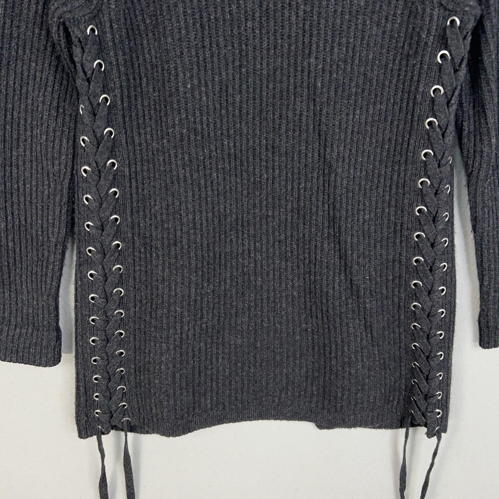 Autumn Cashmere Cardigan Sweater Womens XS Gray Ribbed Open Lace Up Sides Knit - Picture 8 of 12
